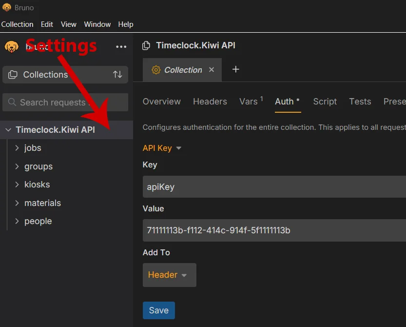 How to add API key into Bruno