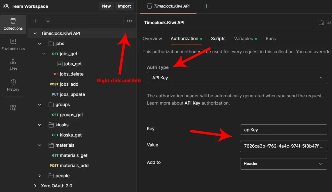 How to add API key into Posyman