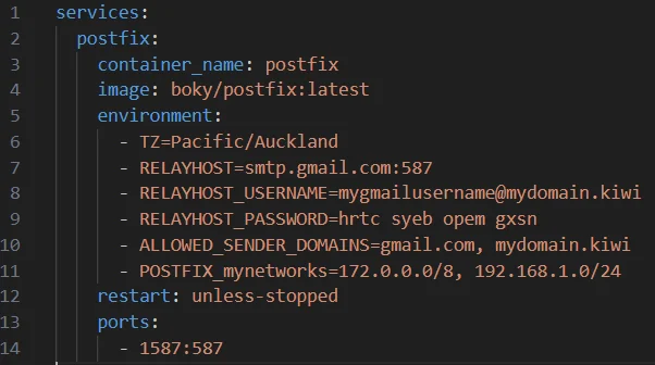 A screenshot of the Docker Compose file.